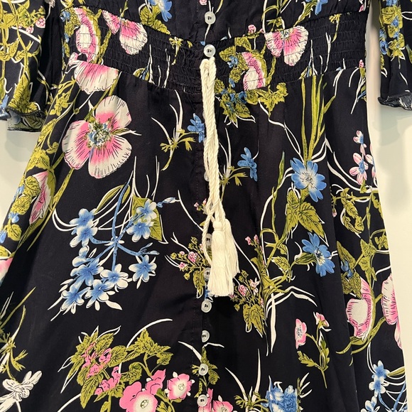 Floral V-Neck Dress with Drawstring - Picture 3 of 8